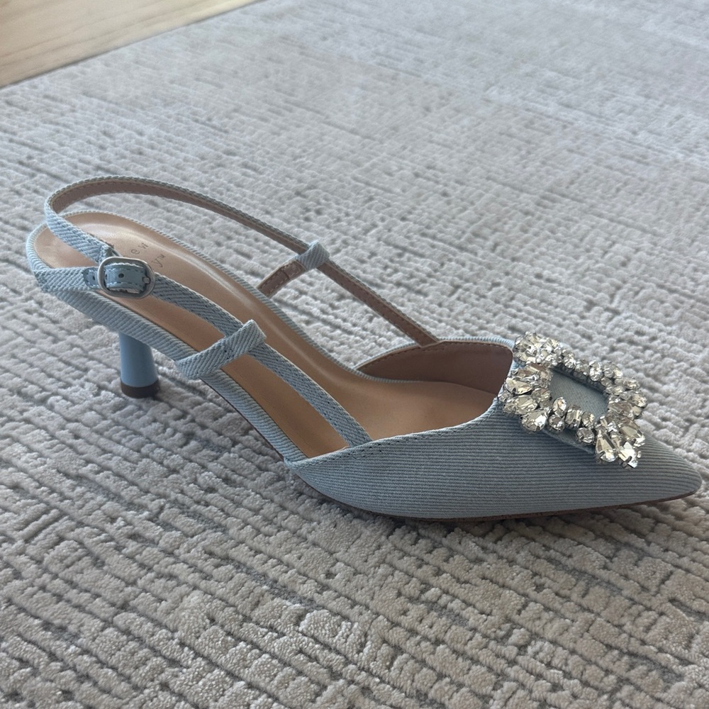 a new day Light Blue denim Embellished Slingback Pointed Pumps - Picture 3 of 8